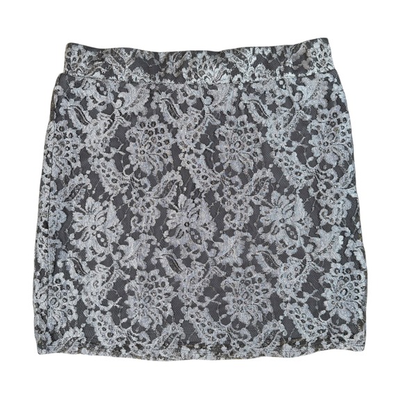 Charlotte Russe Skirt Womens XL Black Silver Floral Lace Overlay Party Mini - Picture 1 of 7